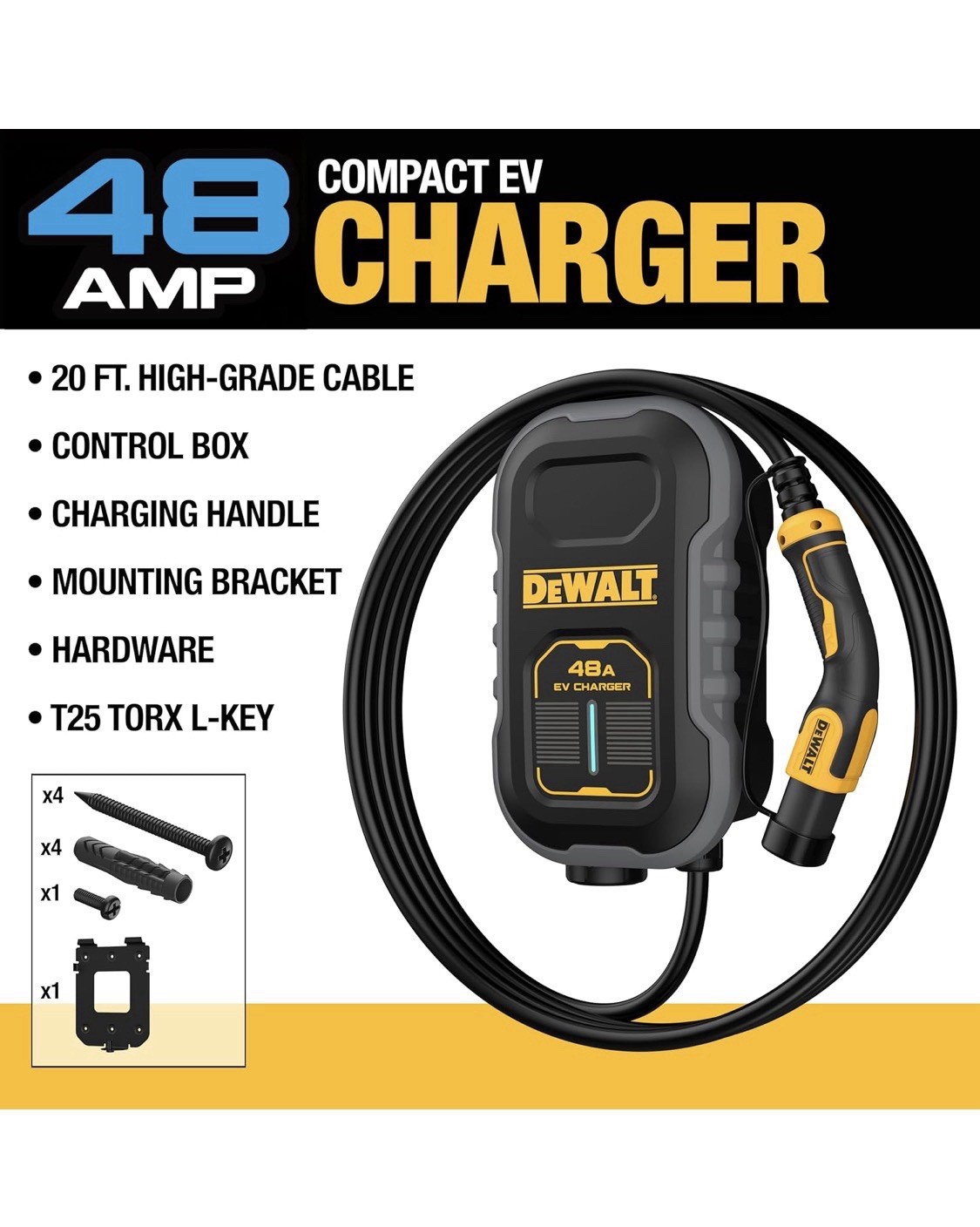 DEWALT 48A L2 Compact TESLA EV Charger 48A 240V 20FT HARDWIRED DXPAEV048CP-TL