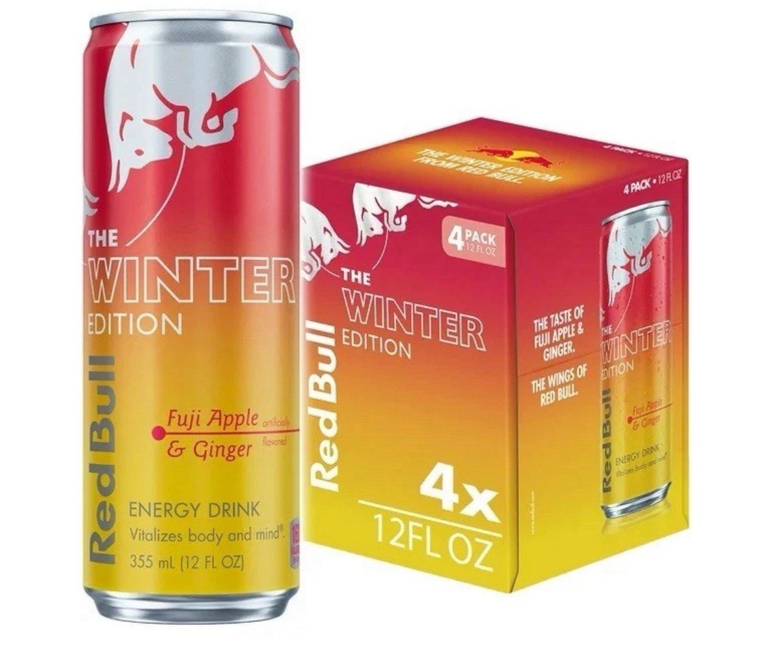 (4 Pack) Red Bull Winter Edition Energy Drink, Fuji Apple & Ginger, 12oz Can