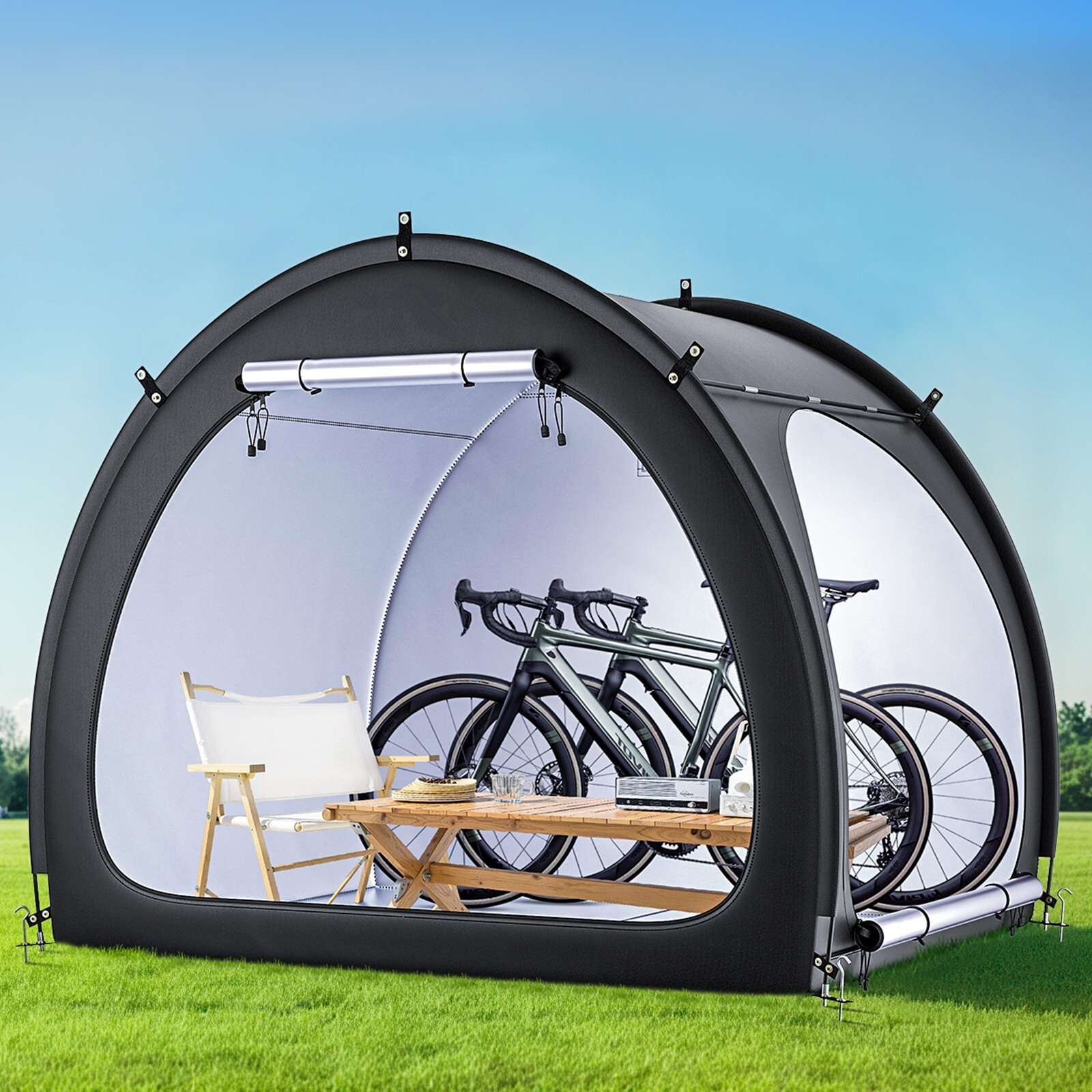 Outdoor Bike Storage Tent Fan-Shaped Dual-Door Bike Tent Shed for 4 to 5 Bikes