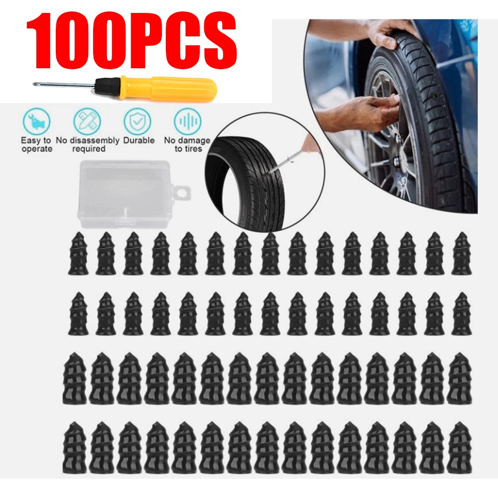 100Pcs Tire Repair Rubber Nails Tyre Puncture Repair Screws Kit with Screwdriver