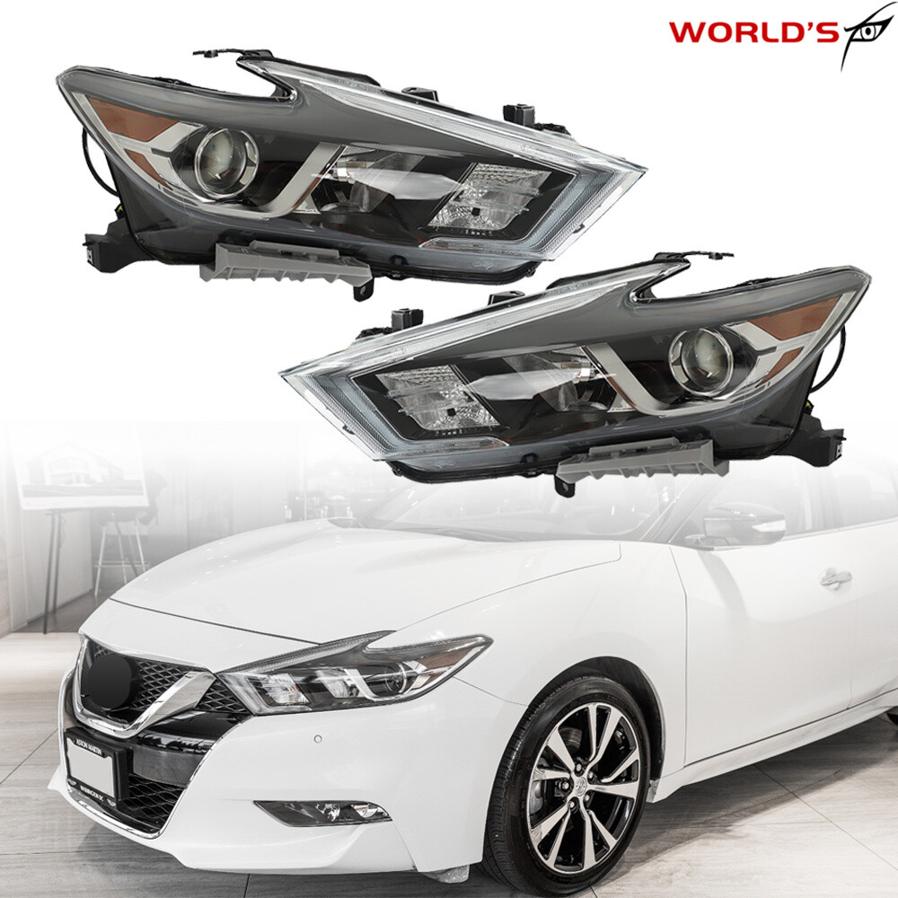 Headlights For 2016-2018 Nissan Maxima S SL SV Halogen w/ LED DRL Black RH+LH