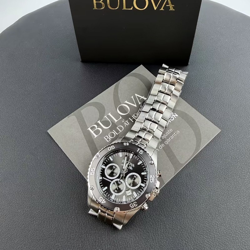 Men Bulova Classic Marine Star Black Dial Chronograph 98B401 Quartz Watch 41.5mm