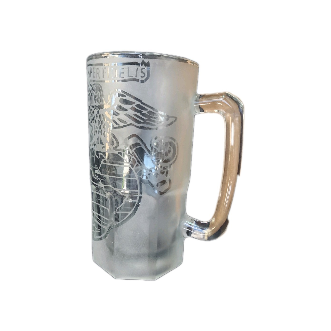 US Marines Logo Frosted Glass Beer Mug 1 Liter, Used, Free Shipping