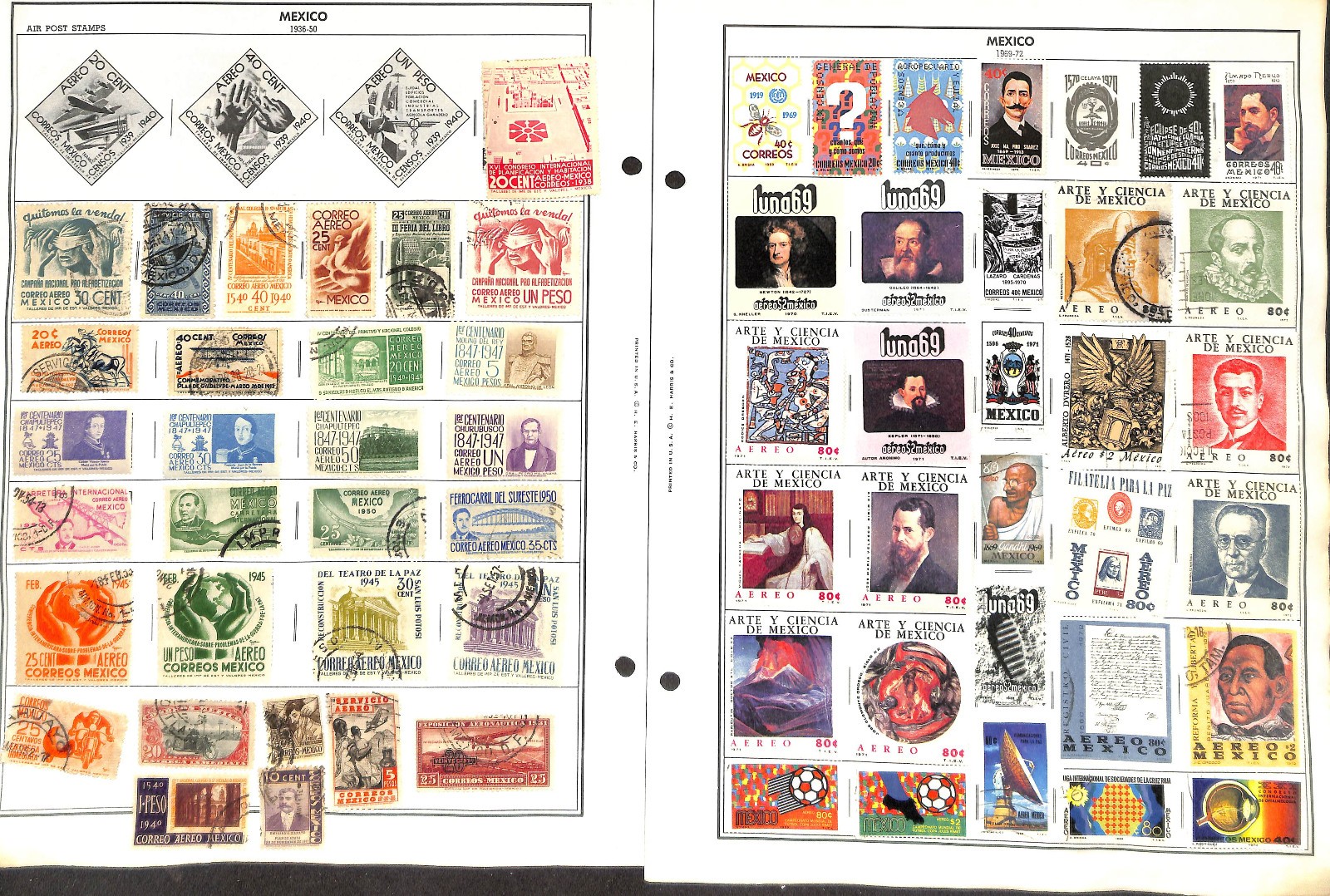 Mexico Stamp Collection on 40 Harris Pages, 1884-1990 (BH)
