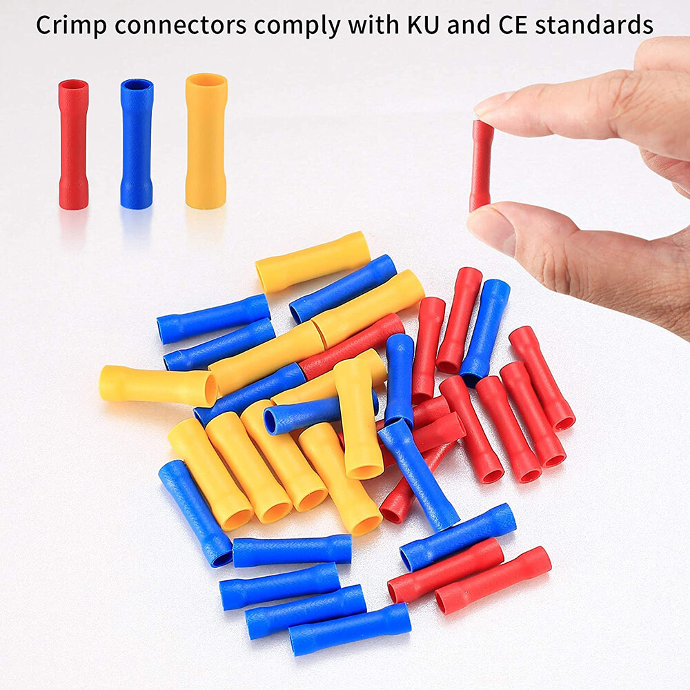500Pcs Insulated Electrical Straight Butt Splice Crimp Wire Connectors Terminals