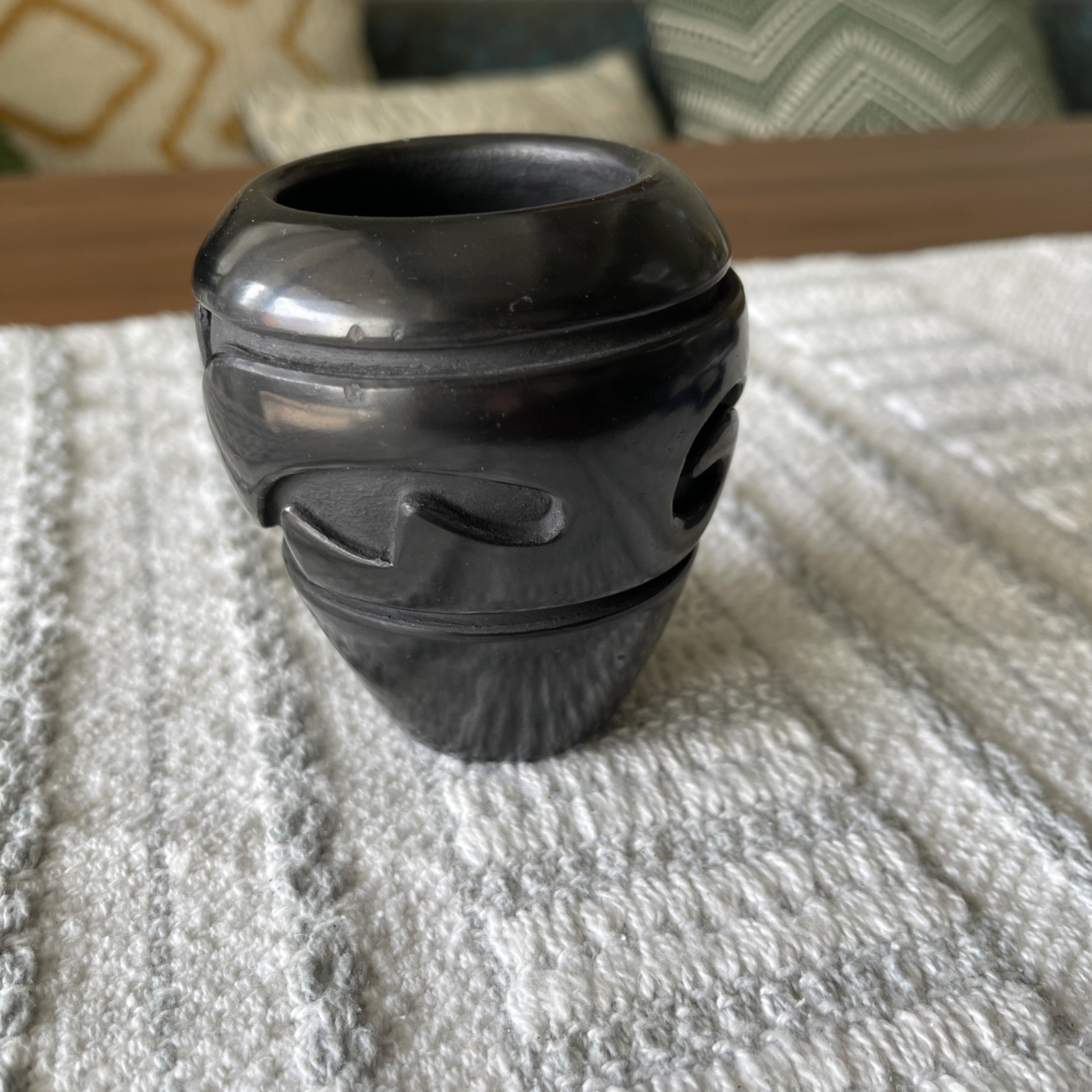 Santa Clara Pueblo Blackware Pottery 3 1/4 Vase Signed Stella Chavaria