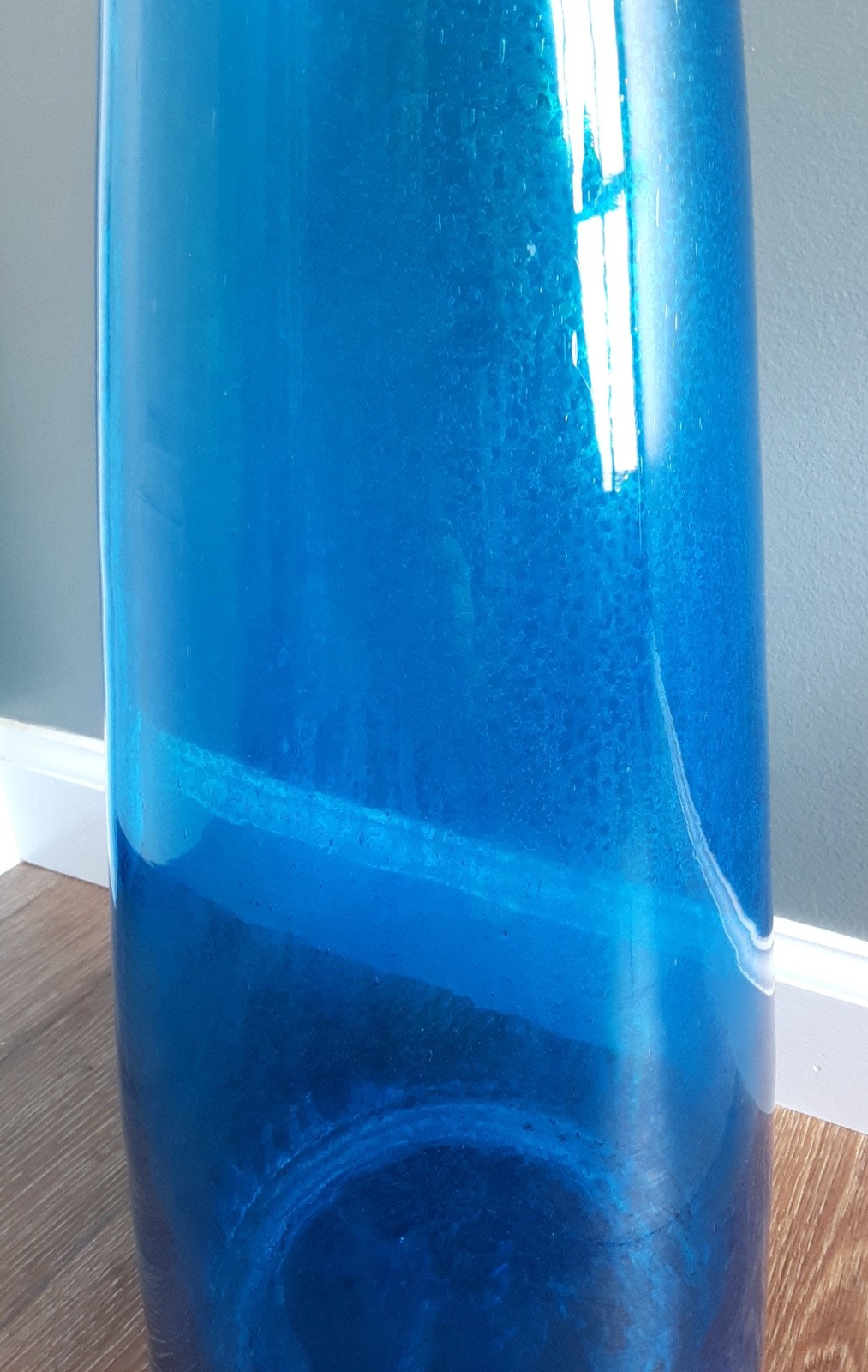 BLENKO HUGE 35.5" Art Glass Turquoise # 6138 Architectural Floor Decanter HUSTED