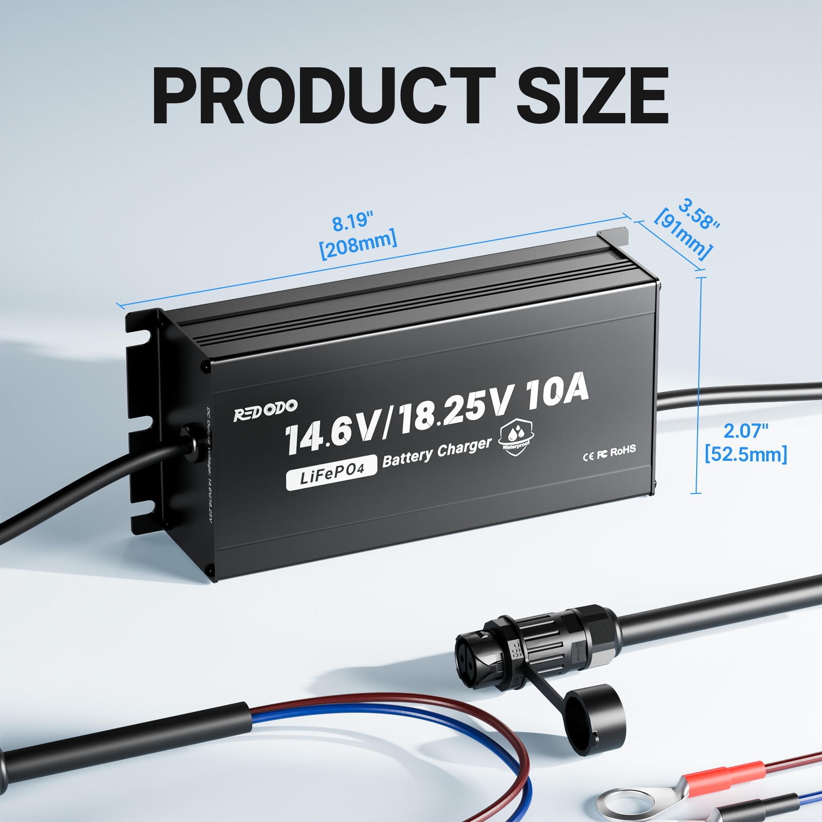 Redodo 14.6V 18.25V 10A Waterproof Charger for 12V 16V LiFePO4 Battery