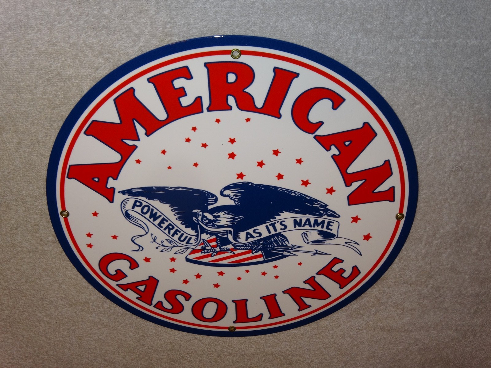 VINTAGE AMERICAN GASOLINE POWERFUL EAGLE 11 3/4" PORCELAIN METAL GAS & OIL SIGN