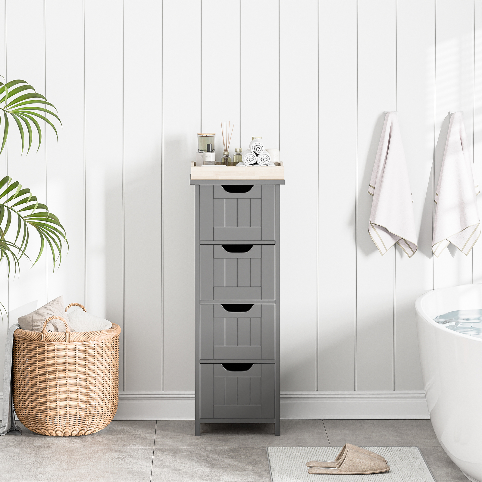 Bathroom Floor Cabinet with 4 Drawers Sturdy Storage Organizer Cabinet Gray