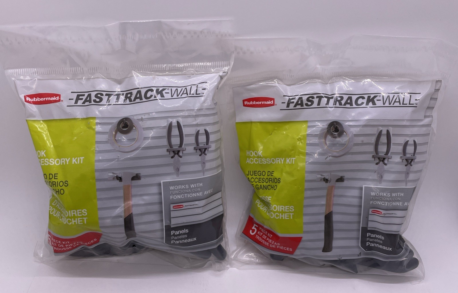 Lot of 2 - Rubbermaid FastTrack Garage Accessory Hook Kit - 5-Piece Bundle