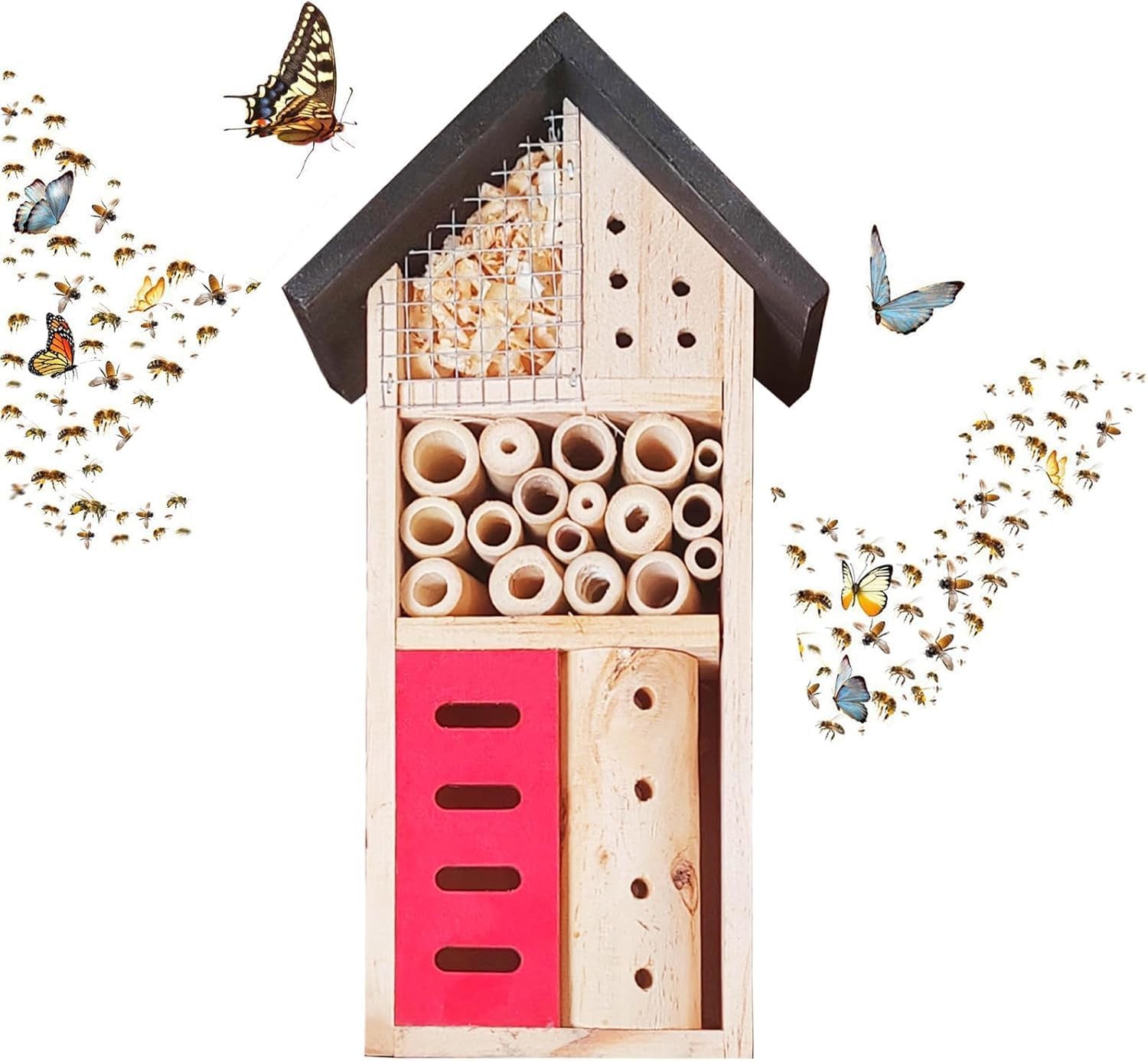 Insect Hotel Hanging Bee House Wooden Insect House, Natural Habitat for Benefici