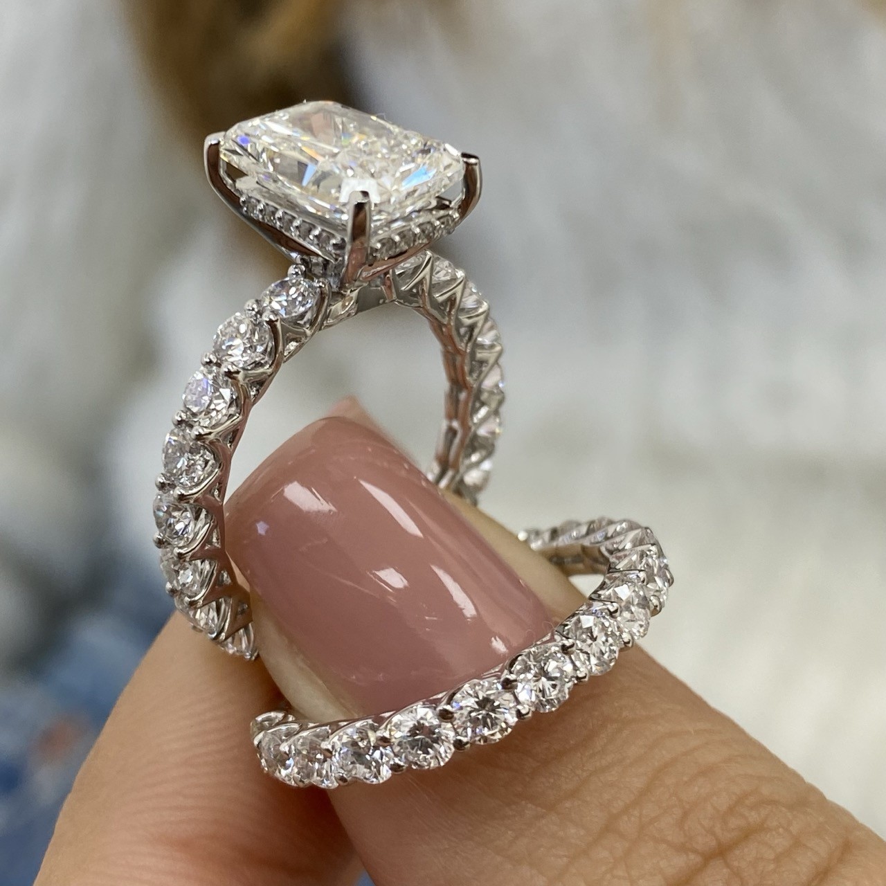 Diamond Radiant Ring Set VS1 F IGI Certified 5.8 Ct Labcreated 18K White Gold