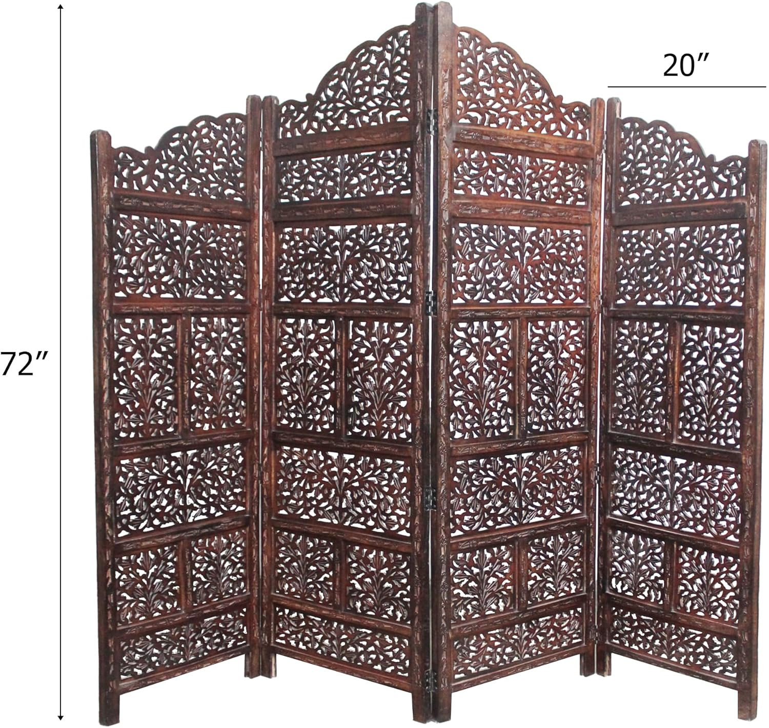 Room Divider Wood Screen - Mahanadi Antique Brown - 4 Panel Folding 72X80 - Wood