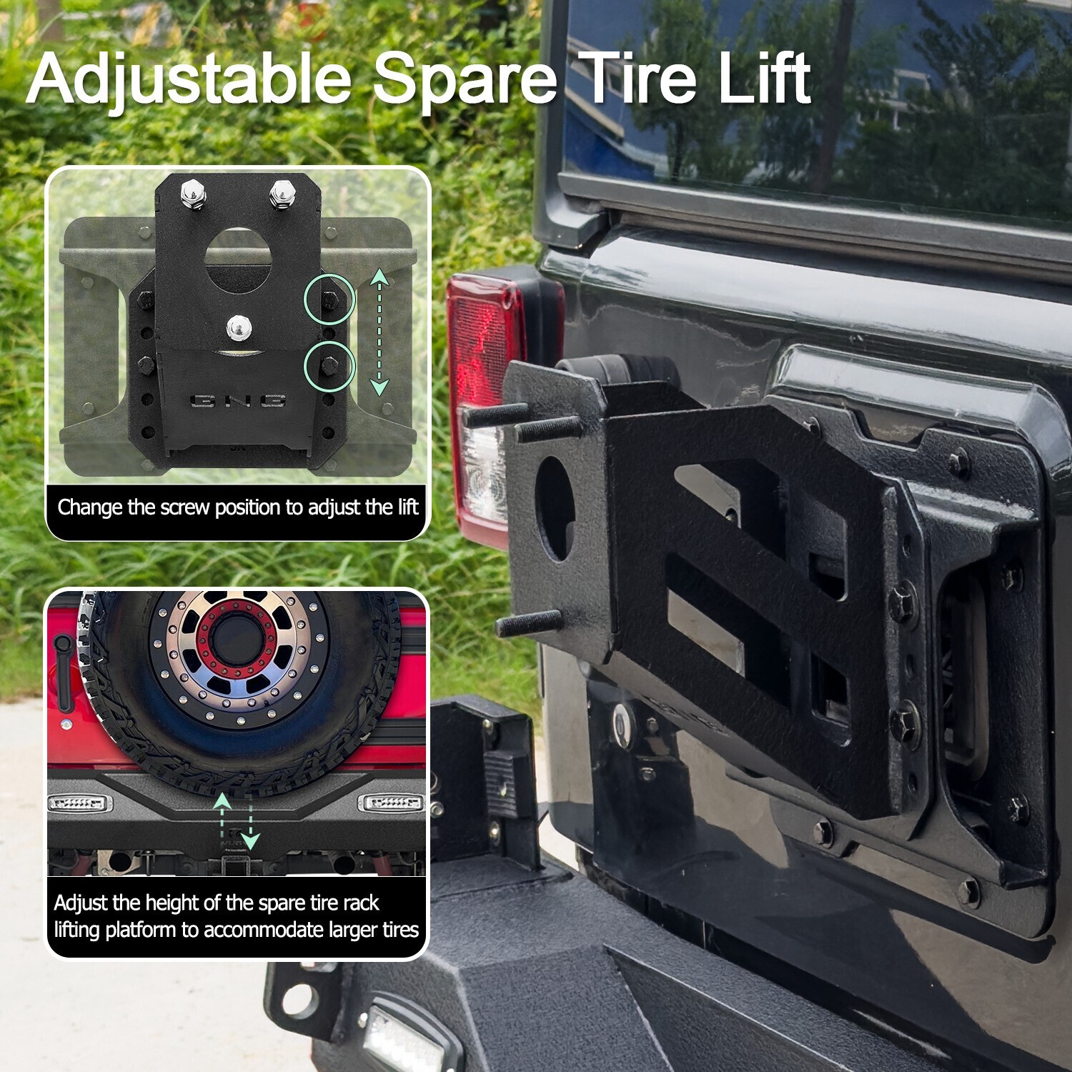 Vijay Fit 2007-2017 Wrangler JK/JKU Spare Tire Carrier Adjustable Tire Lift