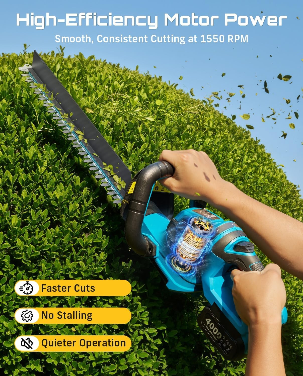 SEESII 22" Cordless Hedge Trimmer Electric Bush Trimmer with Debris Collector