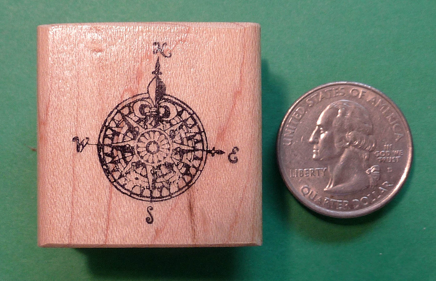 Compass - Map - Wood Mounted Rubber Stamp for classroom or geocaching