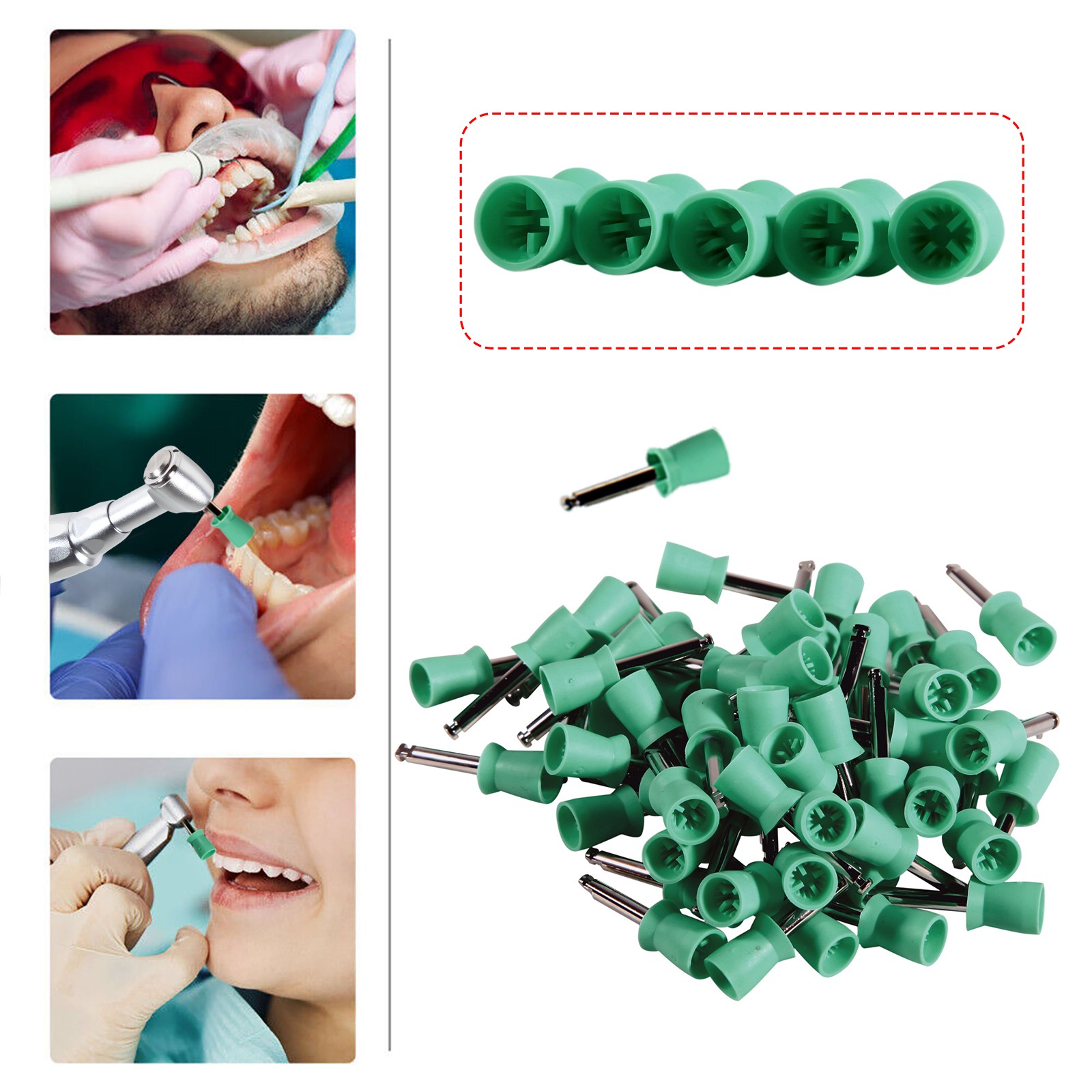 Dental Latch type Prophy Polishing Cups Polisher Rubber Polish Brushes green ad