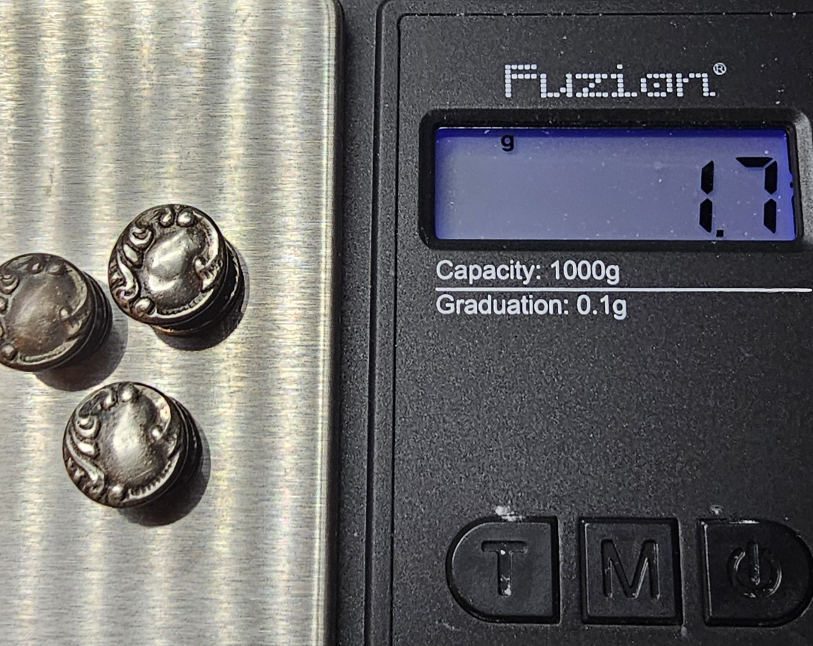 ANTIQUE Art Nouveau Sterling Silver Shirt Studs Set of 3 Ornate Scroll Design