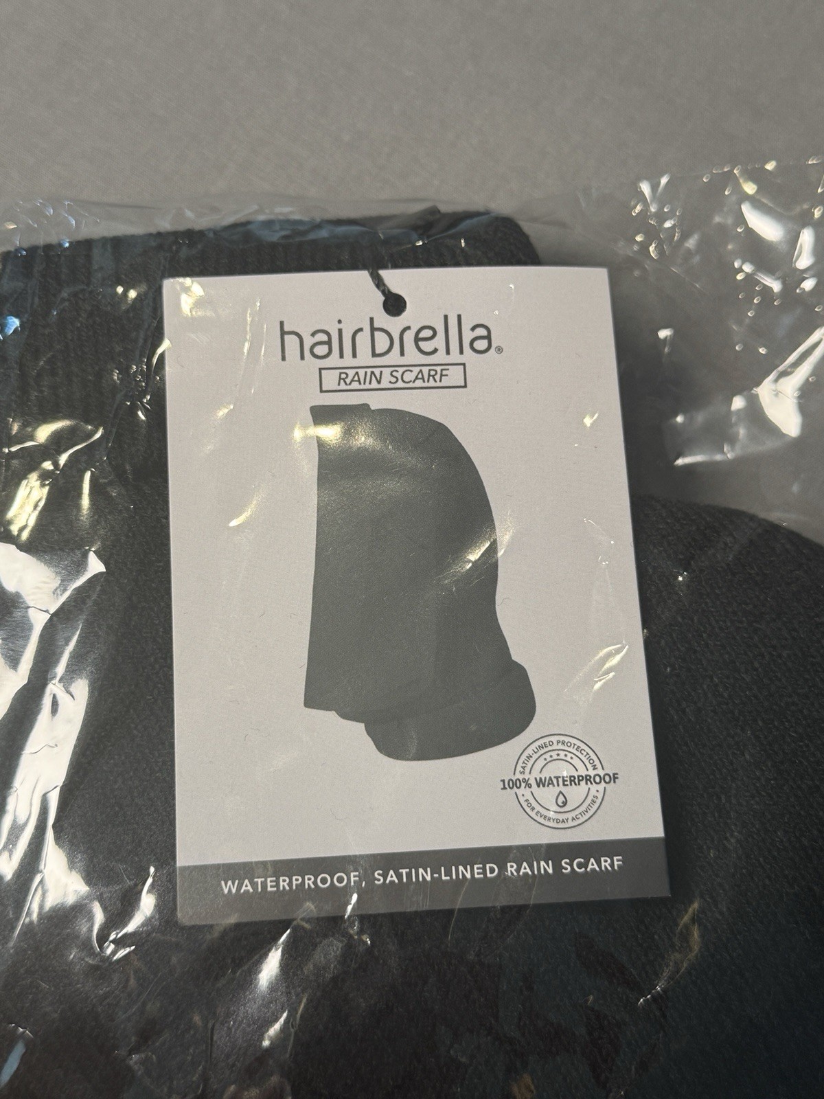 Hairbrella Satin Lined, Waterproof Infinity Rain Scarf - Black