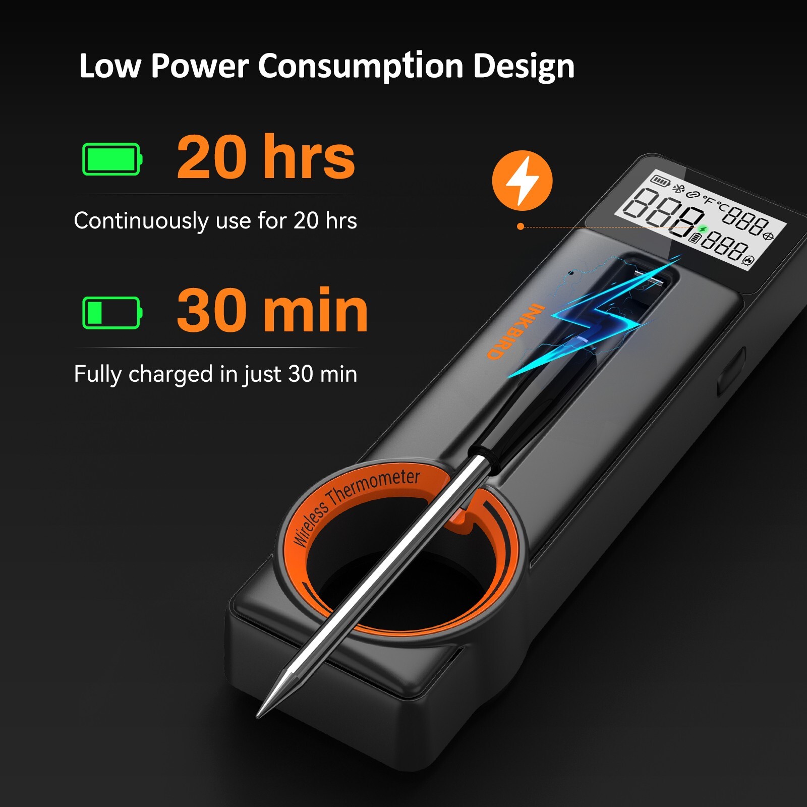 Inkbird Wireless Cooking Meat Thermometer 60min Data Storage 25min Rechargeable