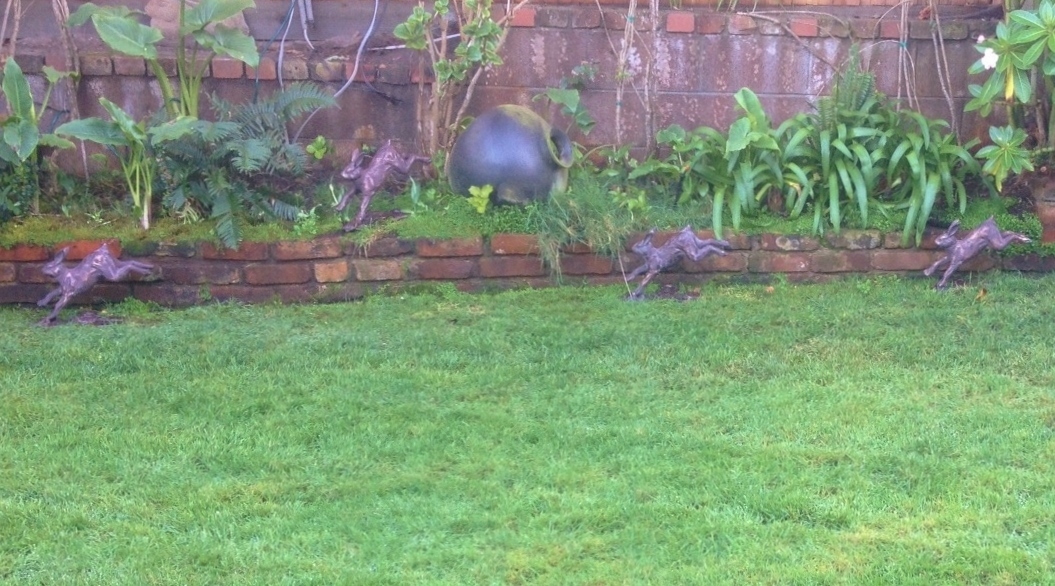 Running Rabbit Garden Sculpture Statue Metal Bunny Bronze Finish Outdoor Indoor