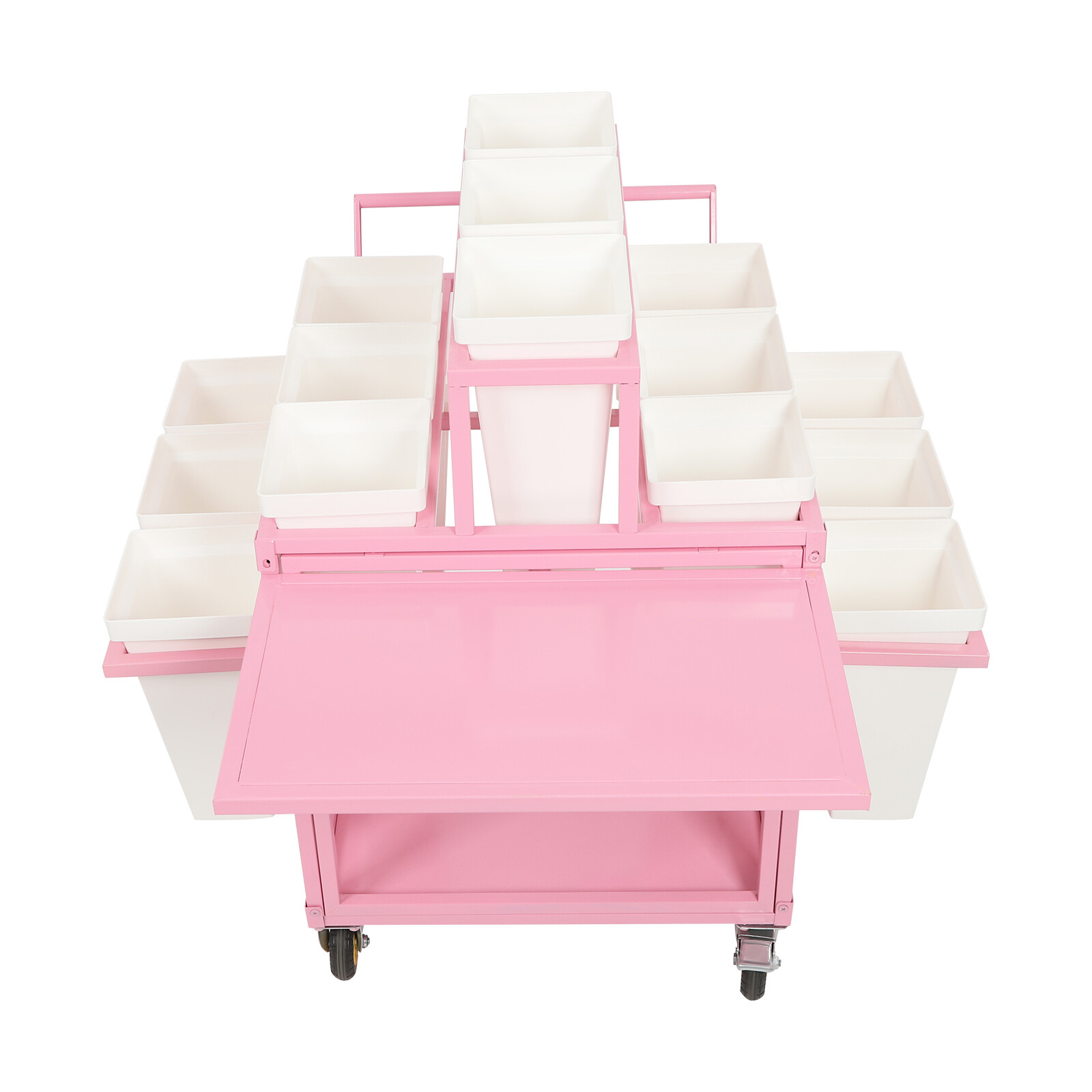 Metal Garden Cart Plant Stand Slide Out Rolling Flower Display Rack for Florist