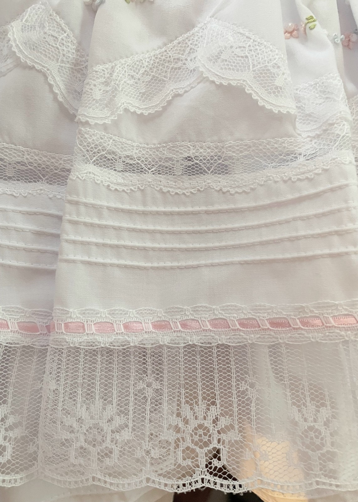 NWT Will'beth White Fancy Lace Dress 3p Set Preemie Bonnet Bloomers Baby Girl 00