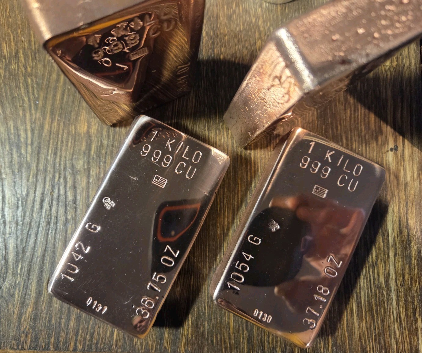 1 Kilo Hand Poured Solid Copper Bullion Bar .999 Pure Fine Copper Kg Ingot