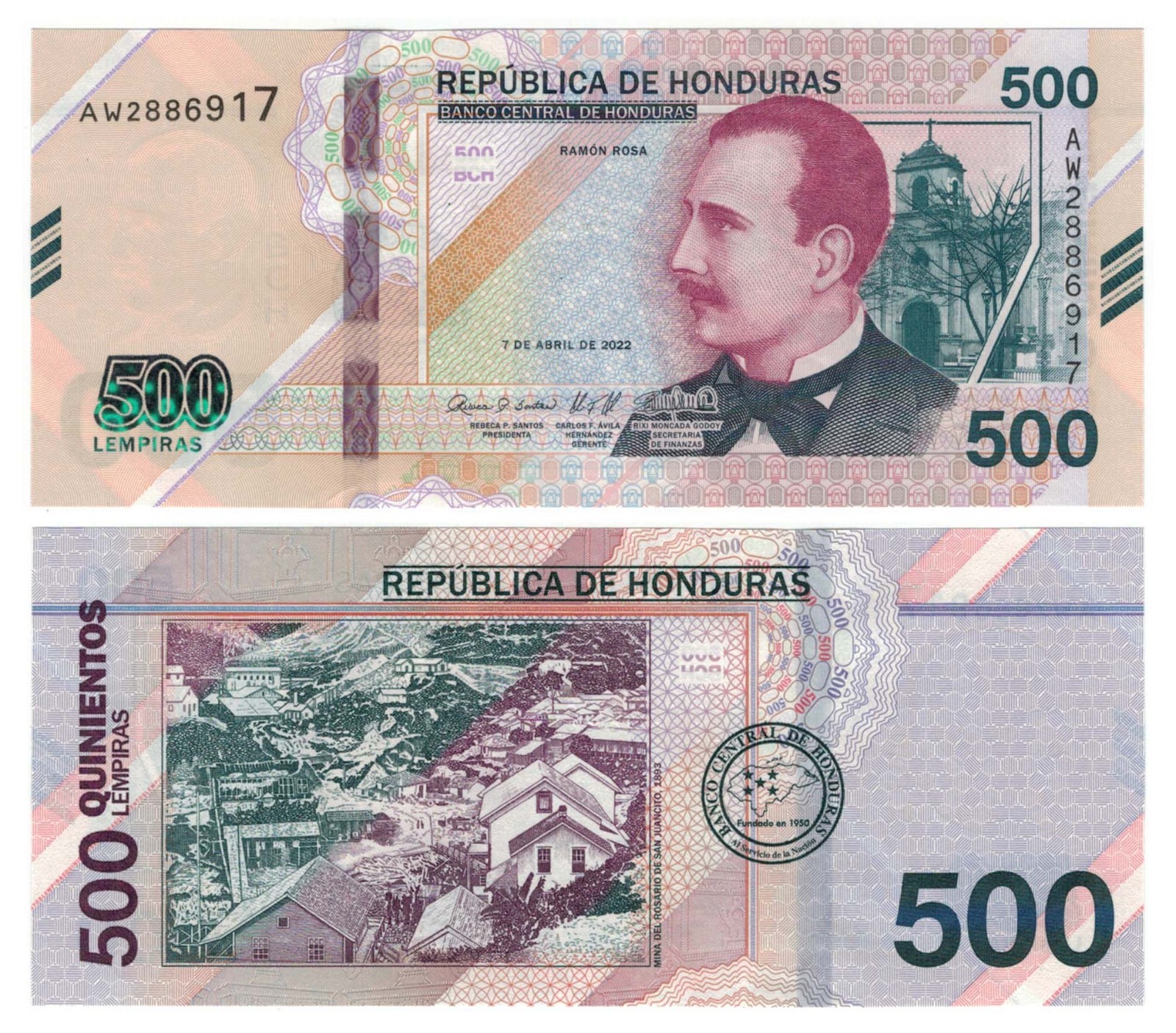 Honduras 9 PCS Set: 1 to 500 Lempiras (2019/2023) - p-96d to p-113a UNC