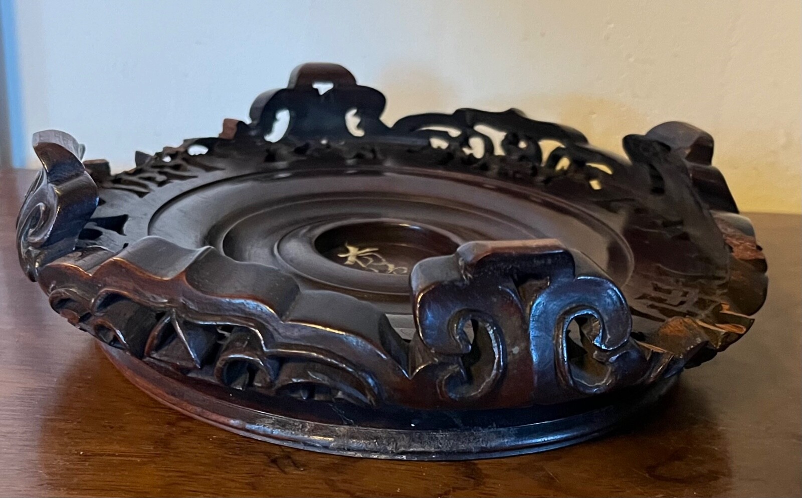 Chinese Carved Wood Display Stand for Kangxi Porcelain Vase or Lamp Base Censer