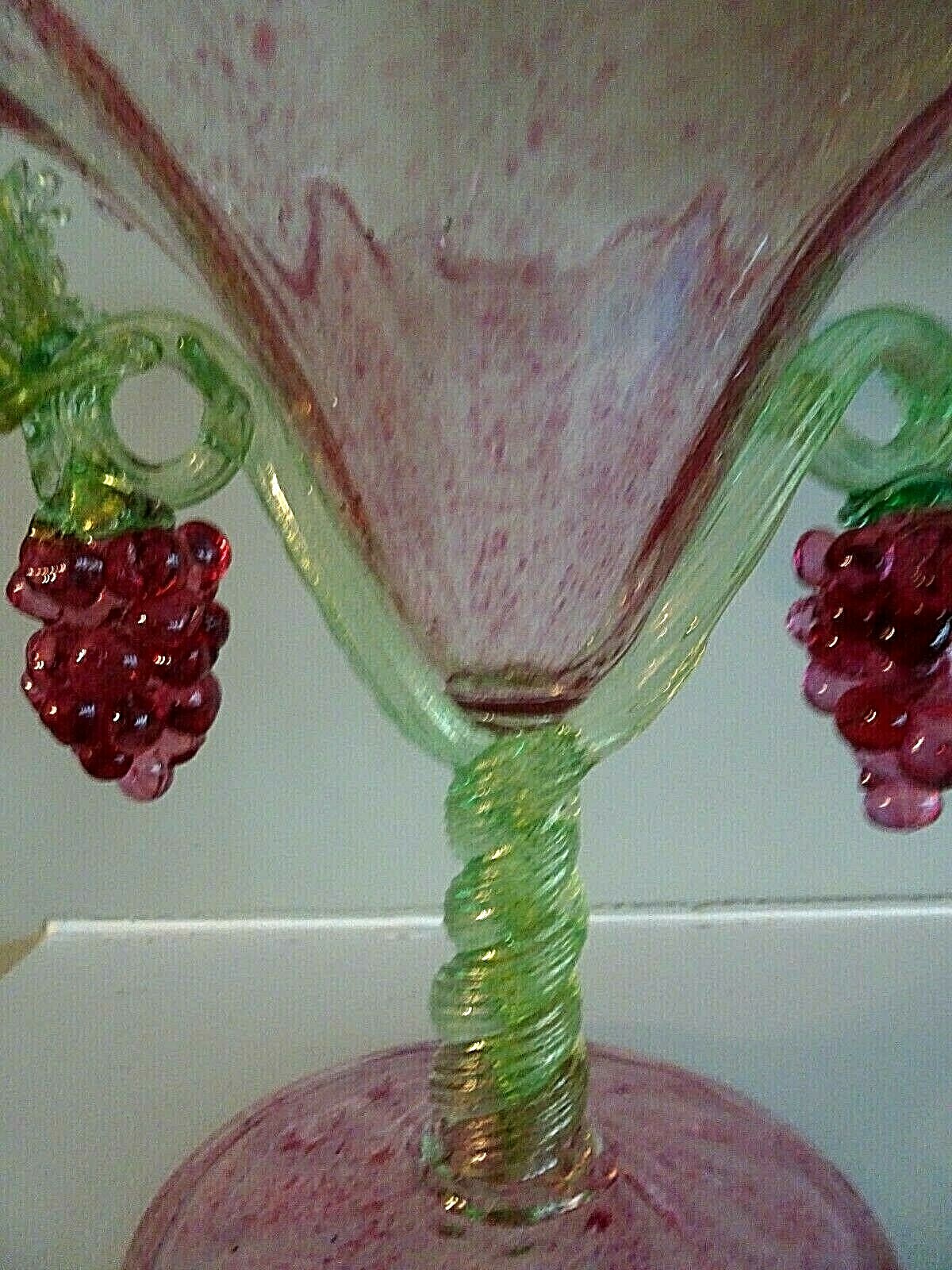 1930's SALVIATI MURANO ART GLASS Plum / Purple GRAPE Compote Footed Bowl 7.35"