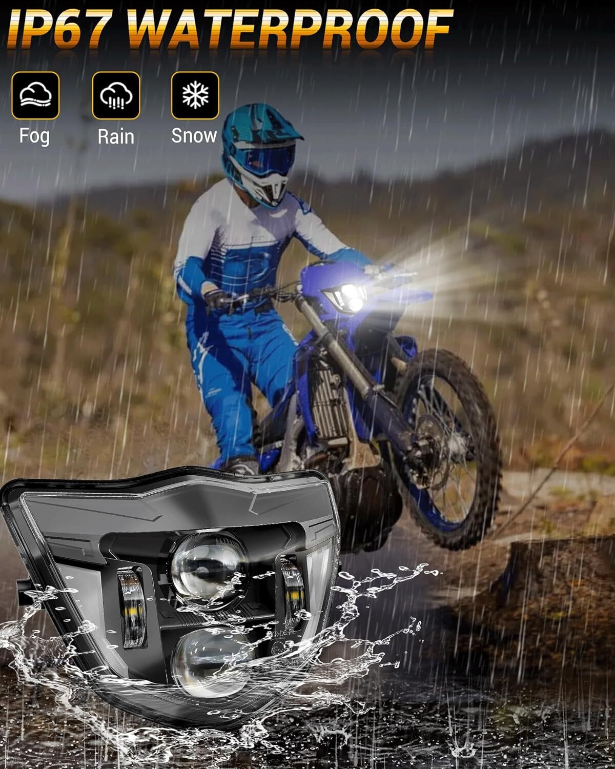 LED Headlight High Low Beam DRL Black Bezel For YAMAHA WR250F WR450F 2007-2024