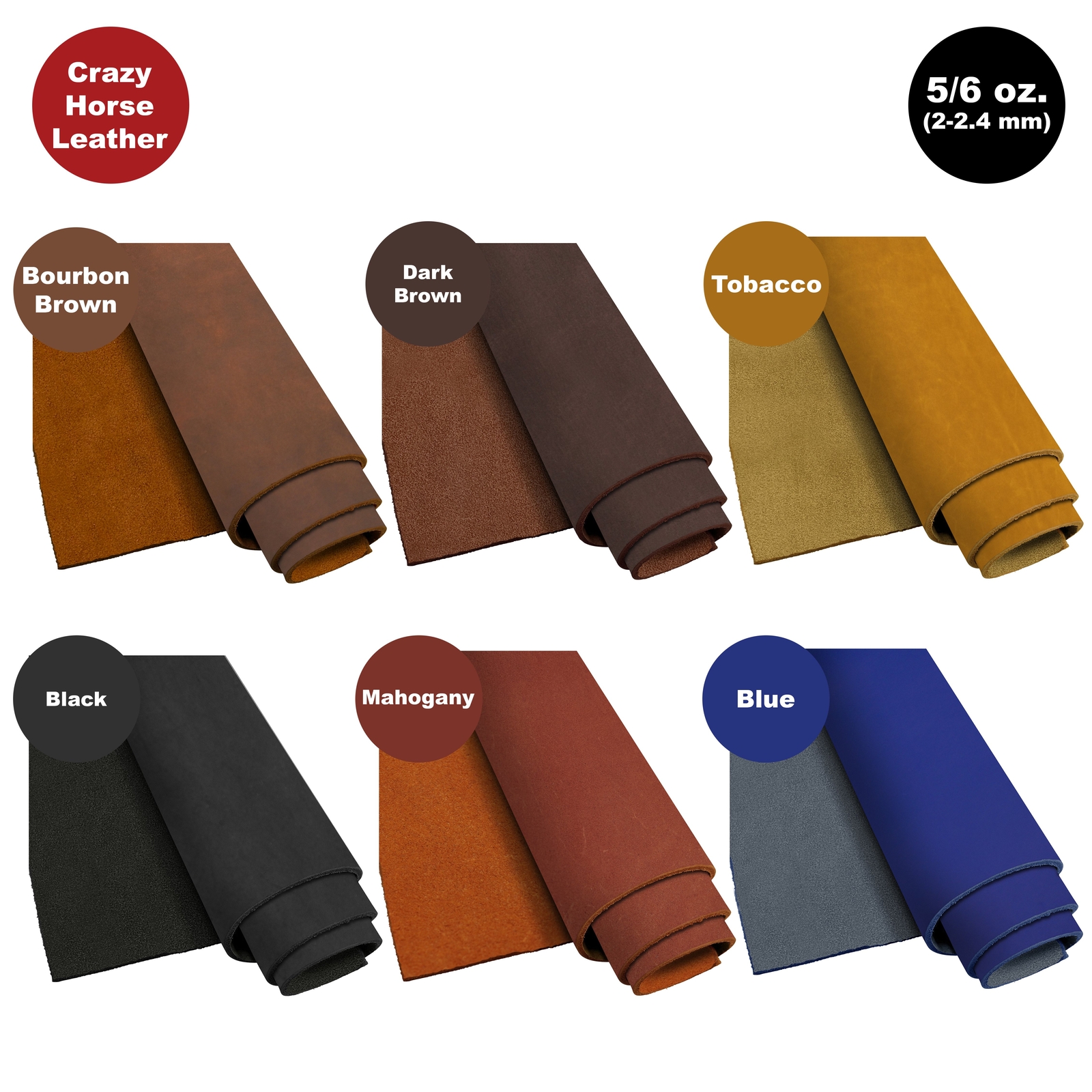 ELW Crazy Horse Leather 5-6 OZ (2-2.4mm) Full Grain Cowhide Handmade Leather