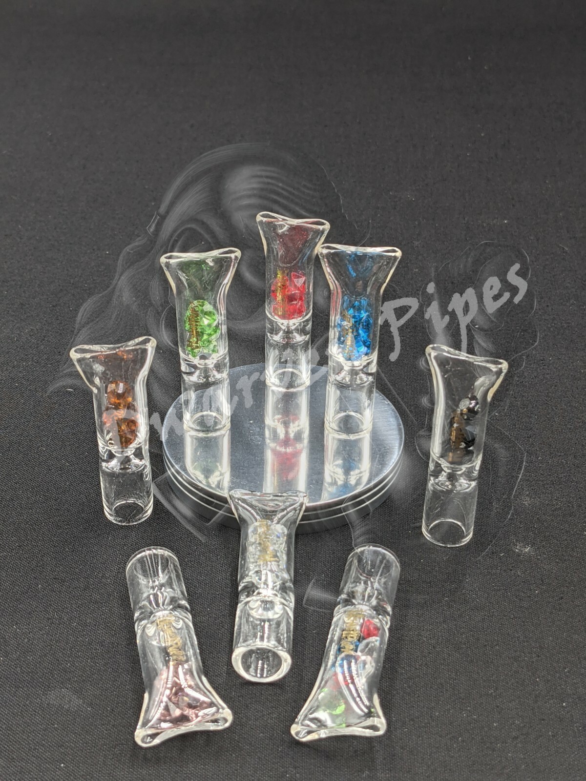 2 Pack: Glass Filter Tips with Diamond Style Pieces for Smoking - Pinched Lip