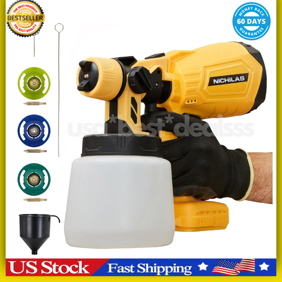 Cordless Paint Sprayer Compatible with DEWALT 20V Battery, Brushless Motor HVLP