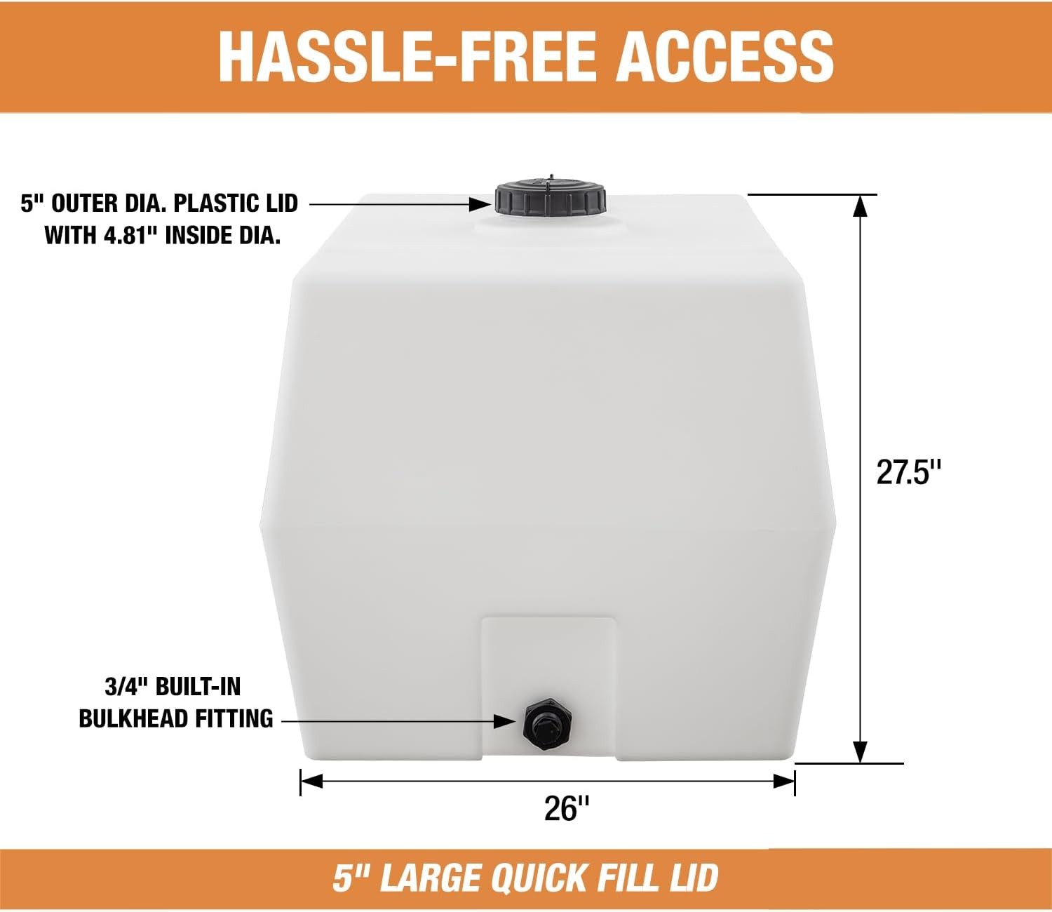 RomoTech 82123929 Horizontal Square Reservoir Water Tank, 100 gallon, NEW