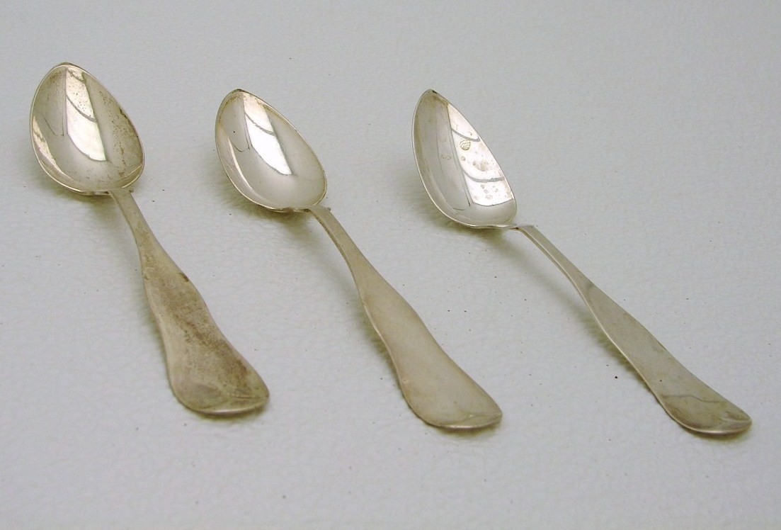 Set 3 American Coin Silver Tea Spoon Marked F&H Boston Massachusetts circa 1850