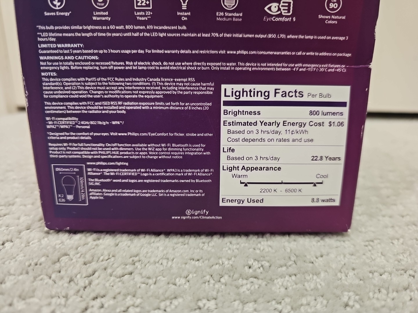 2 PACK Philips Wiz LED Wi-Fi Smart Bulb Full Color 60W REPLACEMENT 2 BULBS LB27