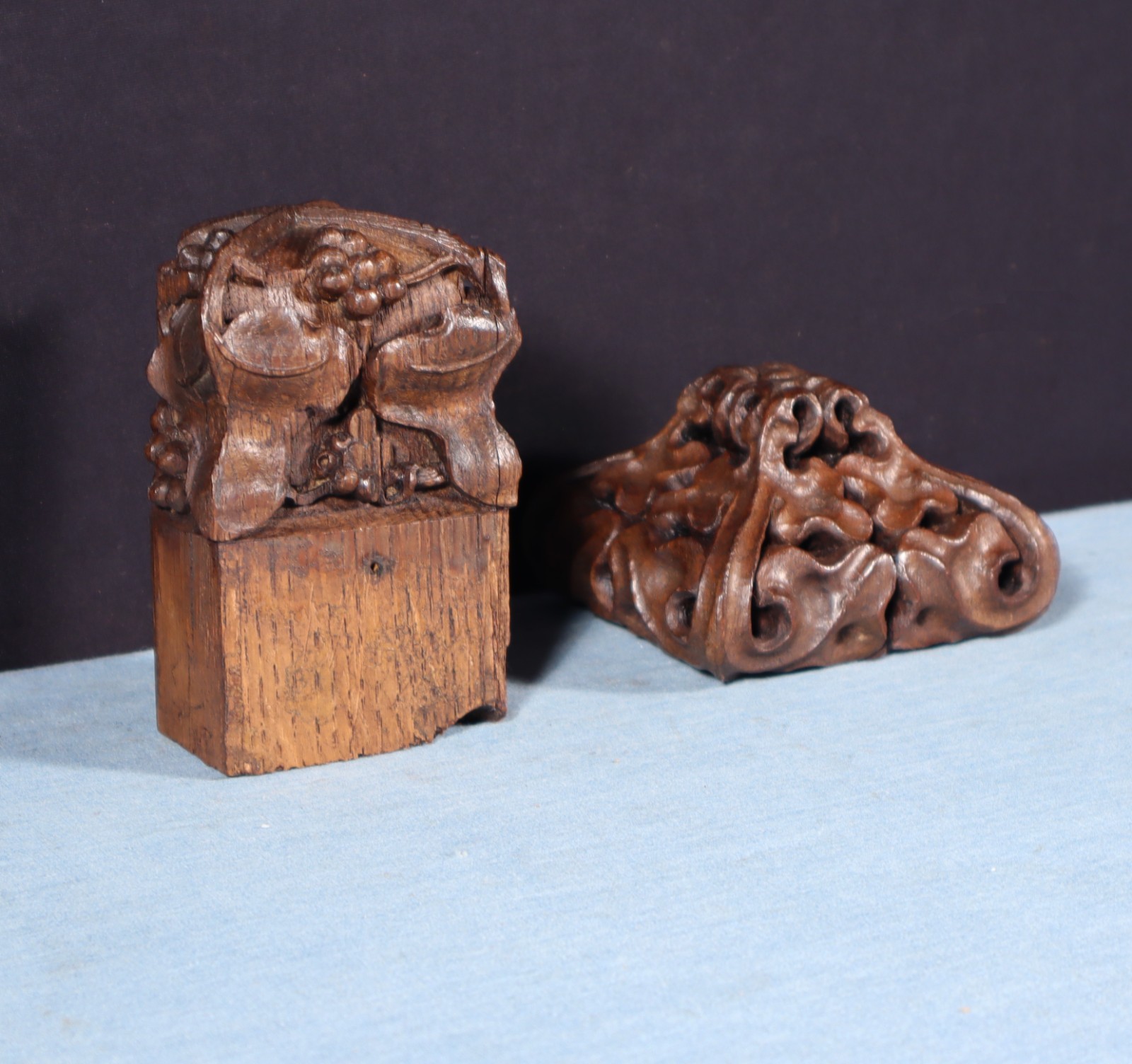 Two French Antique Highly Carved Trim/Corbels Solid Oak and Walnut Wood