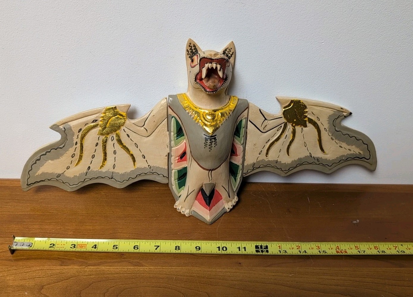 Vintage Flying Bat Mobile Balinese Spirit Chaser Hand Carved Wood Folk Art 18"