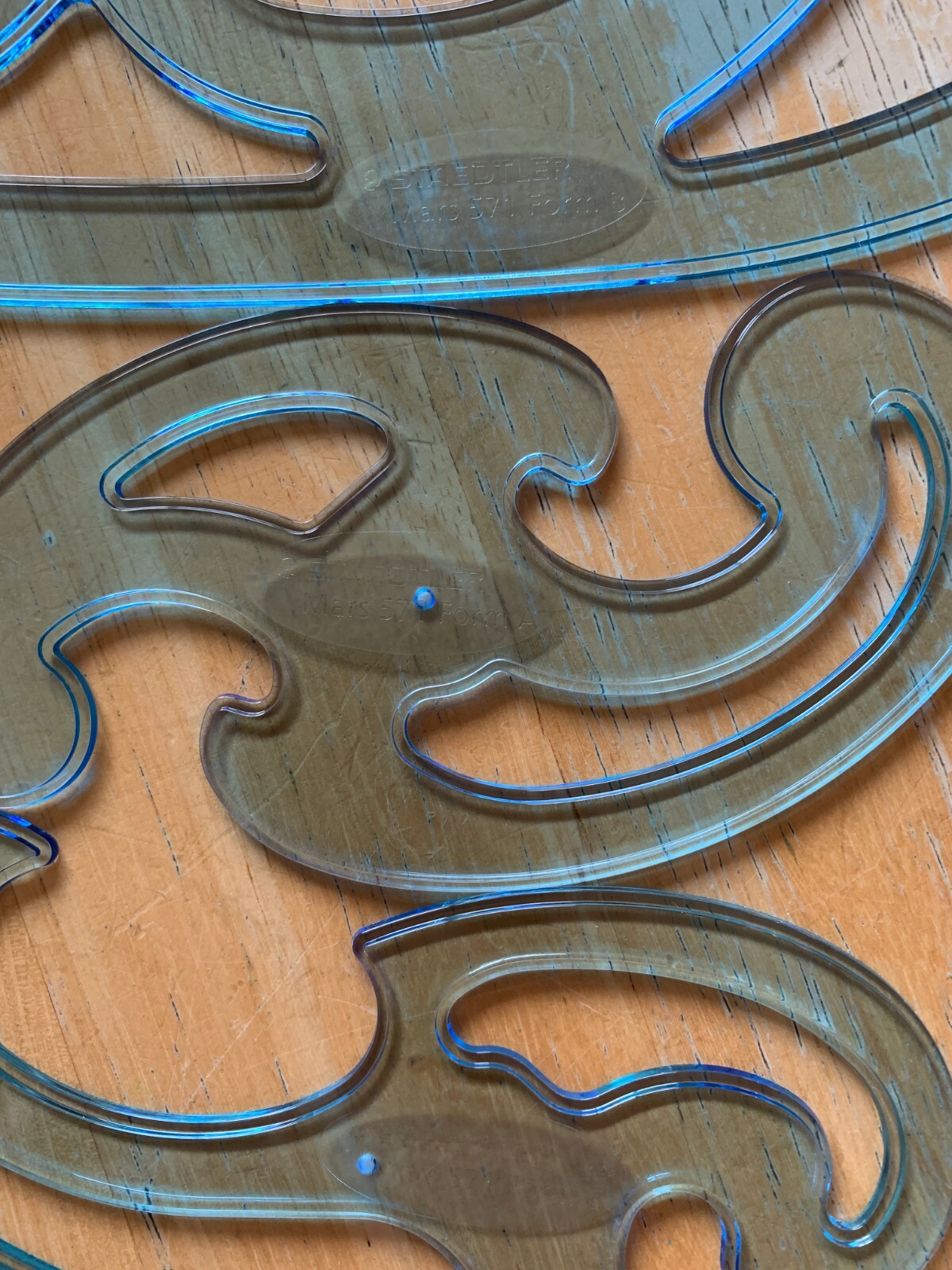 Staedtler Mars 571 FRENCH CURVE Set of 3 - A B & C blue transparent plastic NEW