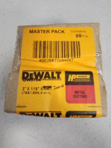 DEWALT DW 8704 3" X 1/16" X 1/4" Cut-Off Wheel 50 Pack New