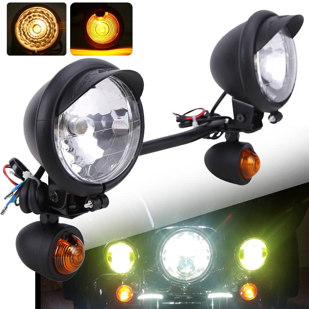 Motorcycle Driving Passing Spot Fog Turn Signal Light Bar W/ Bracket For Harley