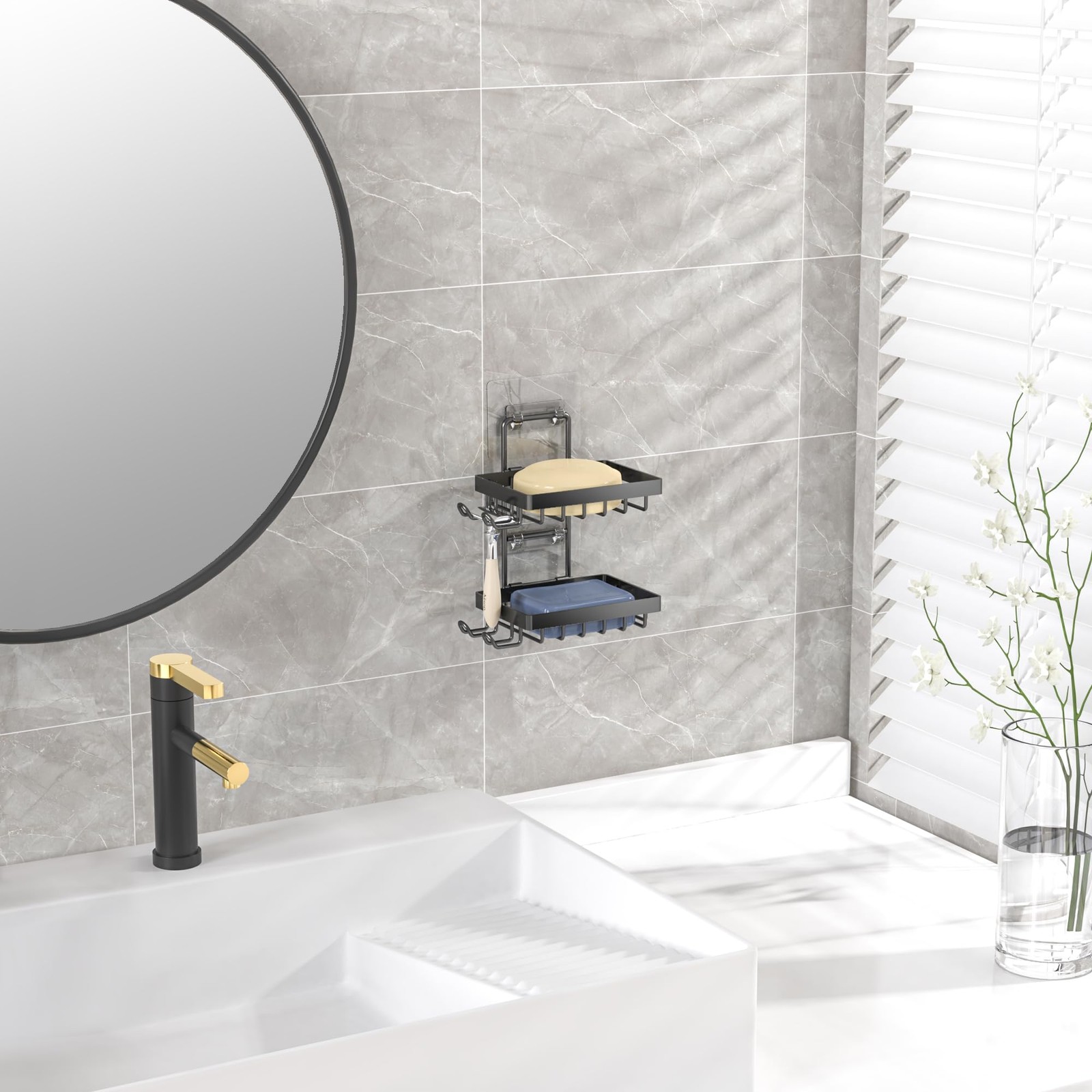 Double Soap Bar Holder for Shower, No Drilling, 304 Stainless Steel, Wall Mounte