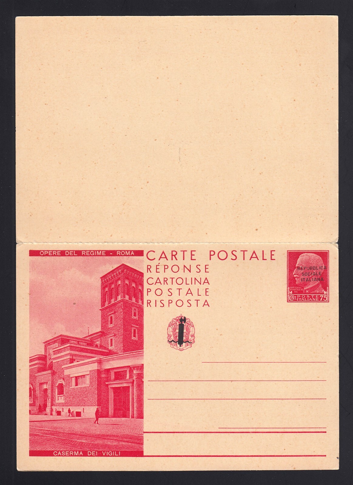 ITALY: Michel #P81 75c/75c OVERPRINTED "REPUBBLICA COCIALE" - UNLISTED