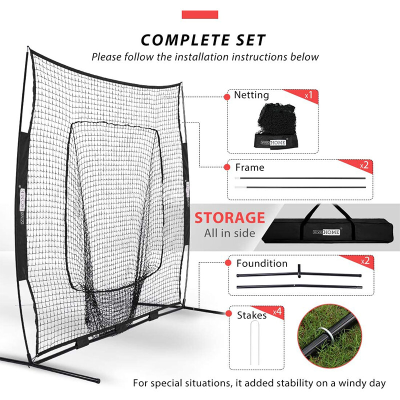7x7ft Baseball Backstop Softball Practice Net w/ Strike Zone Target Tee CarryBag