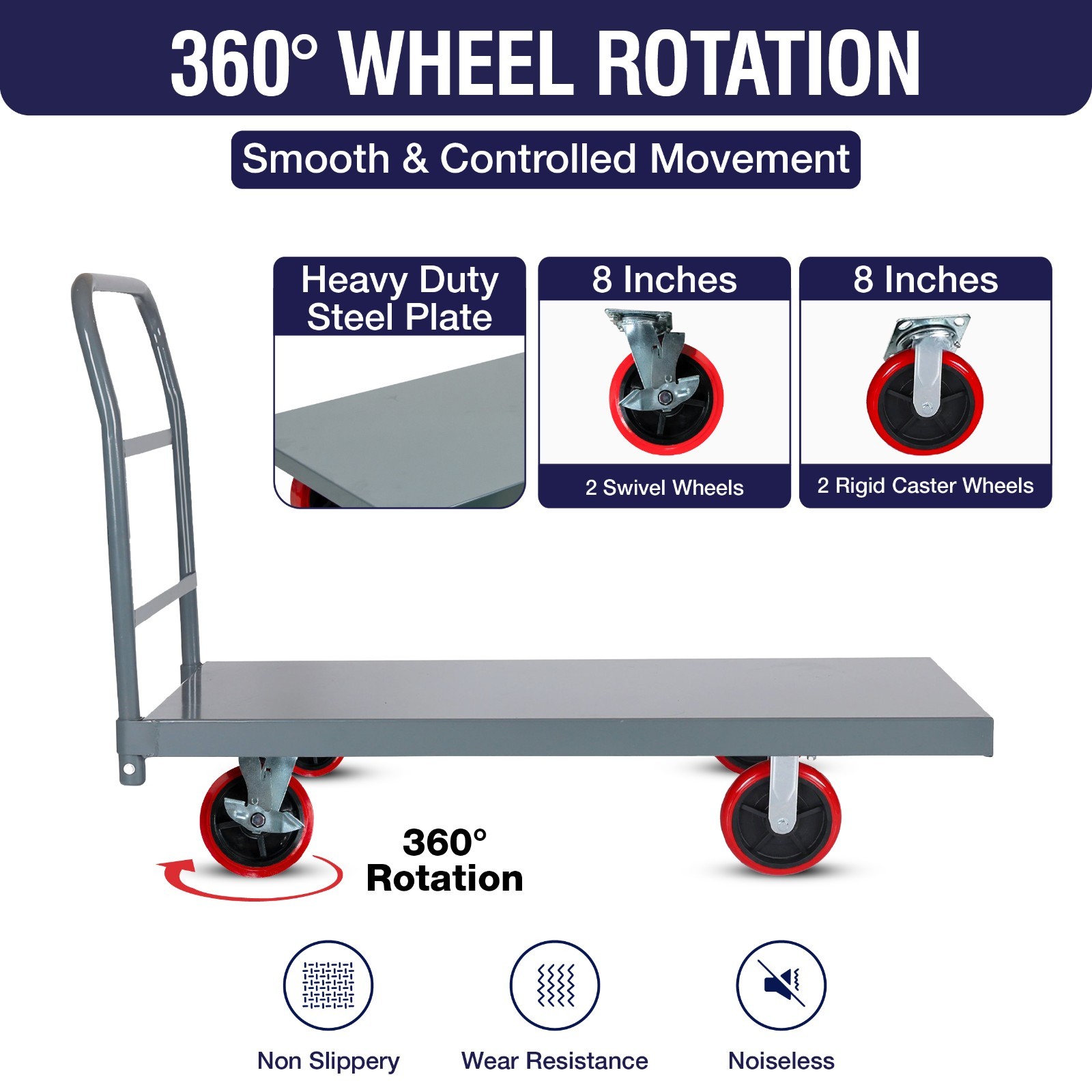 Flatbed Platform Cart Industrial Dolly Heavy Duty 60” x 30” Hand Push 3300 LB