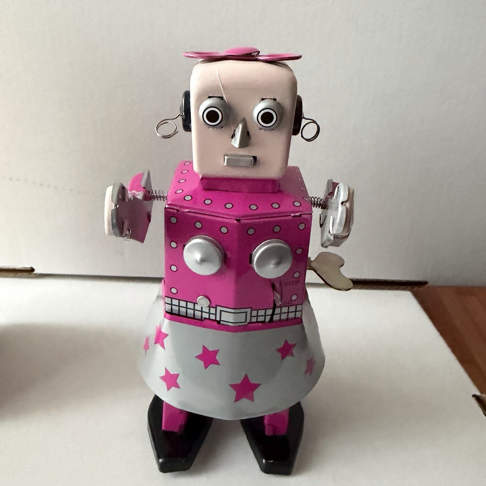 Vintage Venus Robot Pink Windup Tin Toy with Original Box and Key