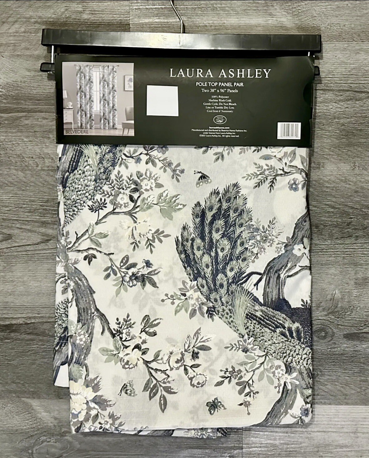 Laura Ashley Belvedere Peacock 2 PC Curtain Panel Set Turquoise 38 x 96 Curtains